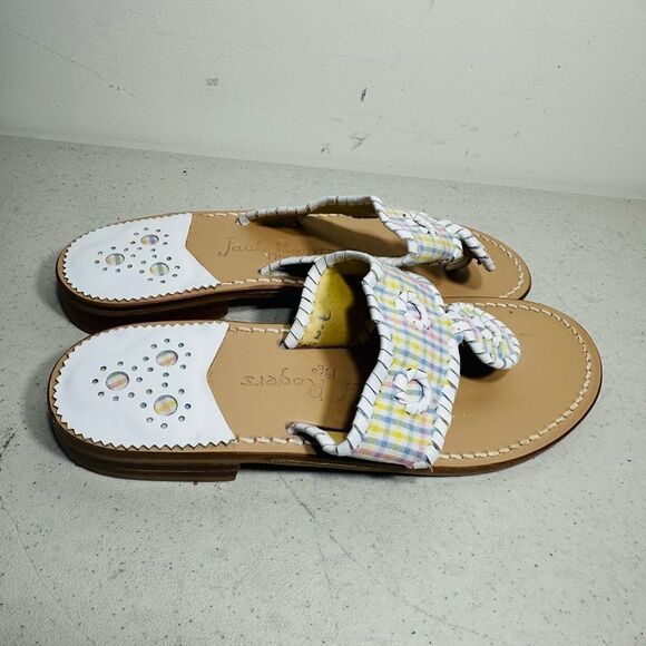 Jack Rogers Women's Flats Thong Sandals Navajo Hamptons Metallic Whipstitch 7M - Picture 2 of 8